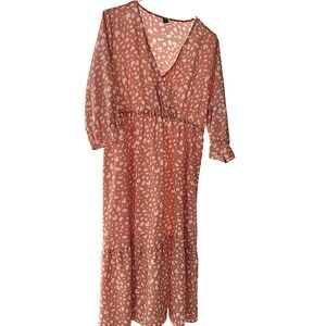 SHEIN 1X modest midi pink and white dress elastic waist 3/4 sleeves